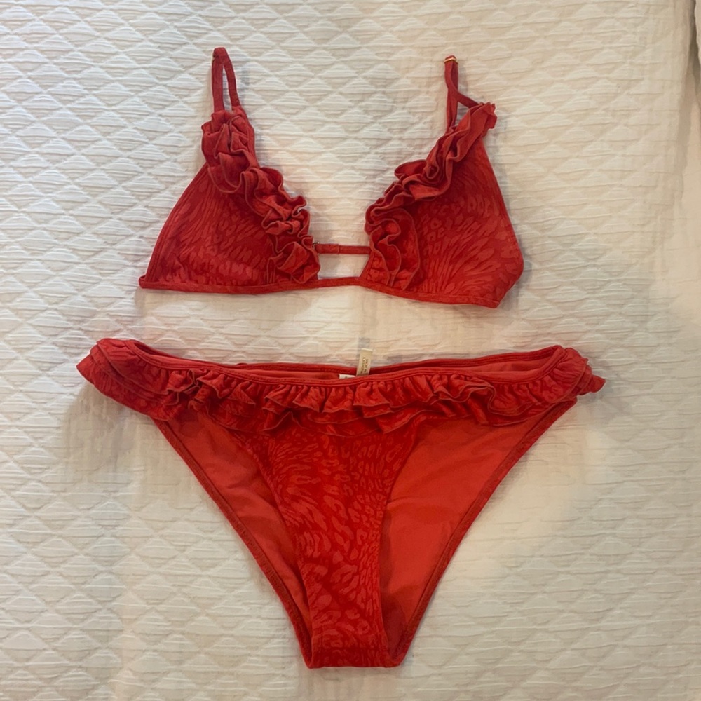 Red Ruffle Animal Print Bikini